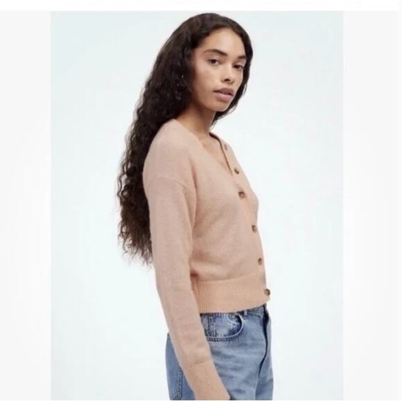 Madewell Alpaca-Blend V-Neck Cardigan XS NWT Heather Blush Pink NU530 Sweater - Picture 3 of 7